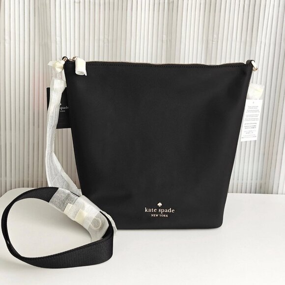 Kate Spade New York Woman's Chelsea Nylon Duffle Bag Black Crossbody Bucket Bag - Picture 7 of 16